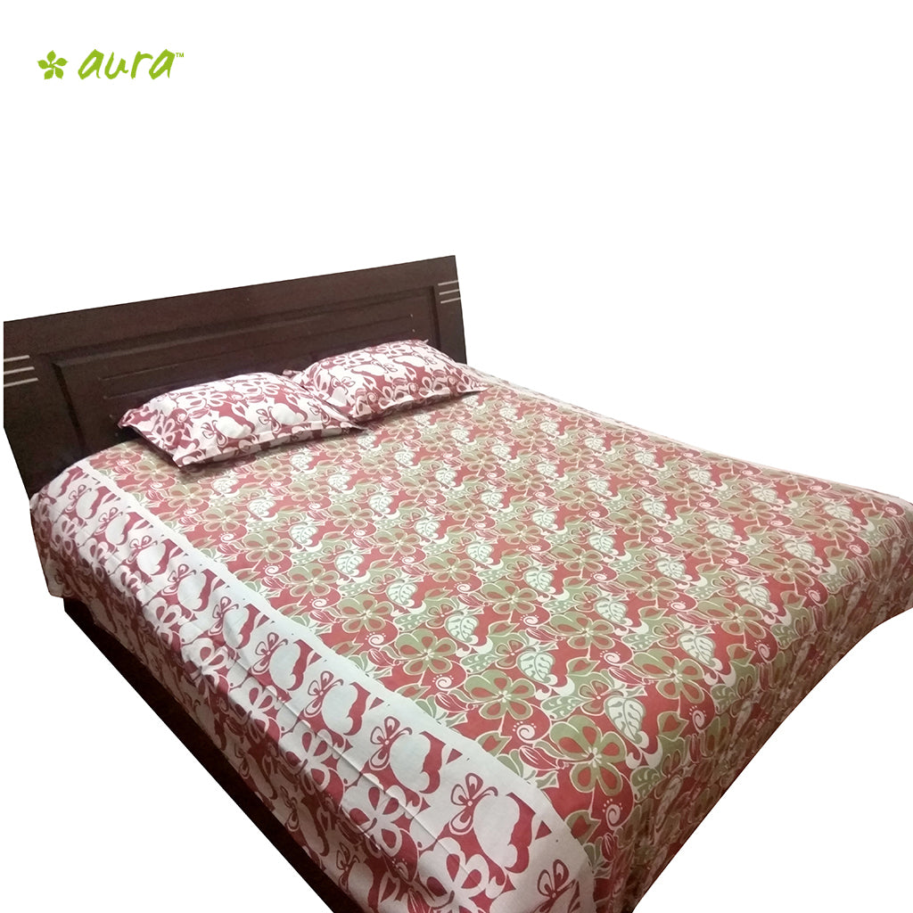 Organic Herbal Dyed Double Bed Sheet Popline Blosam of Charm Red