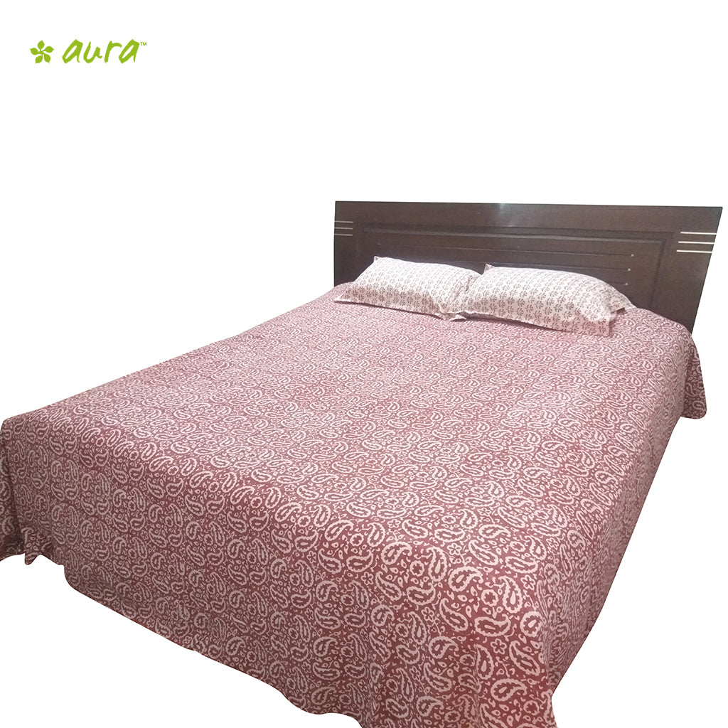 Organic Herbal Dyed Double Bed Sheet Popline Keri Block Print Red