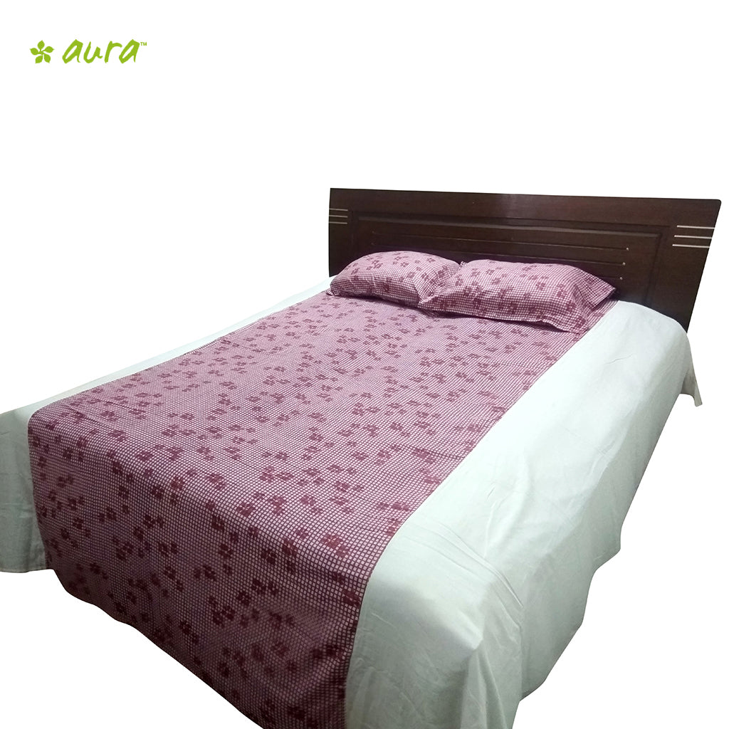 Organic Herbal Dyed Double Bed Sheet Satin Cub Flower (Joint) Pink Red