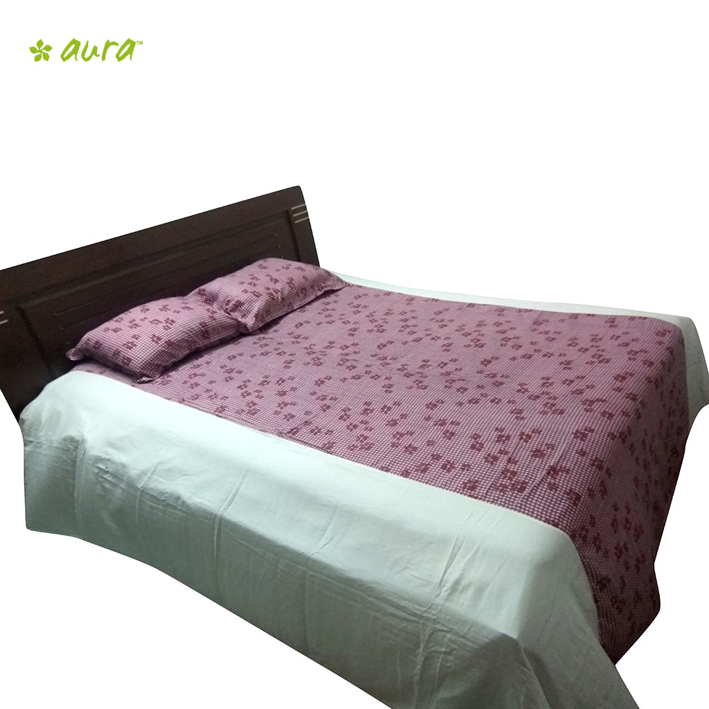 Organic Herbal Dyed Double Bed Sheet Satin Cub Flower (Joint) Pink Red