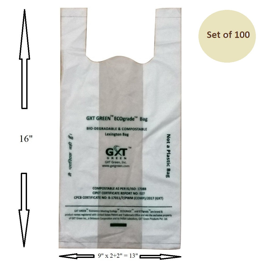 Biodegradable Compostable IS 17088 certified non polluting shopping carry bags - 13" x 16"