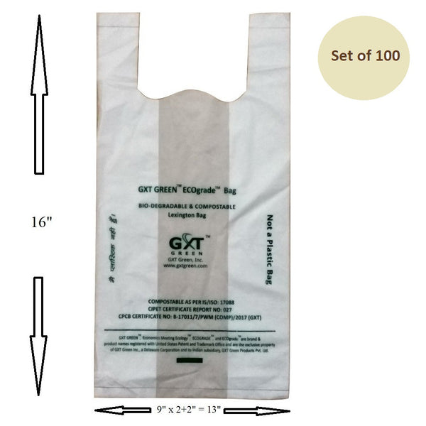 Biodegradable Compostable IS 17088 certified non polluting shopping carry bags - 13" x 16"