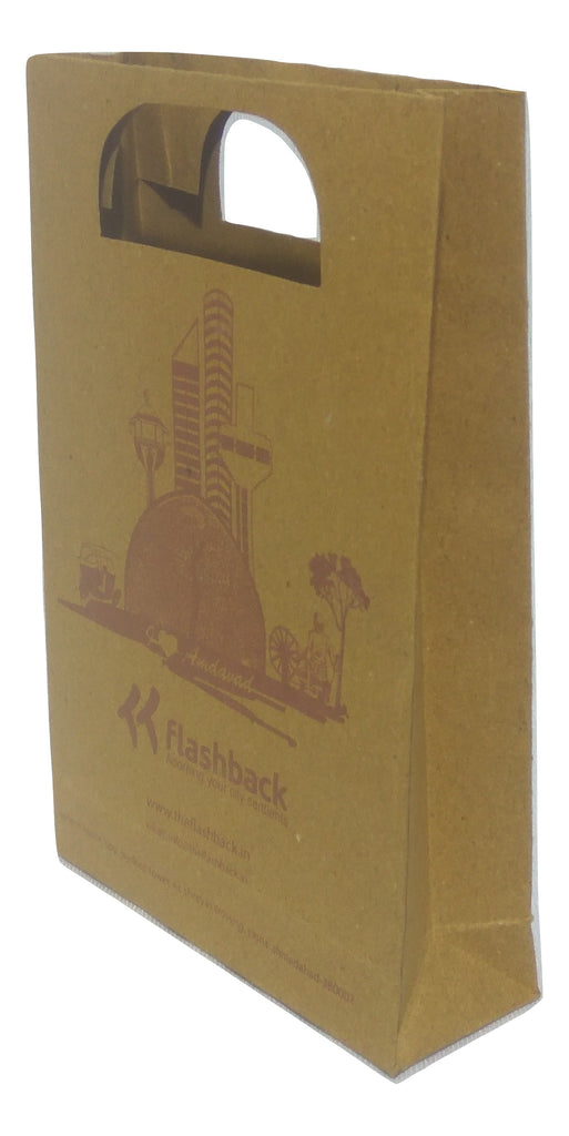 Recycled (Kraft) D Cut Paper carry bag 5 inches (width) x 7 inches (height) with your branding and logo