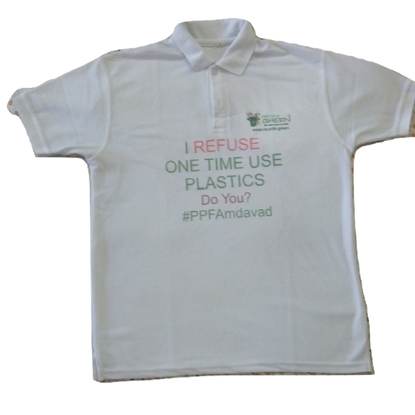 Waste PET Bottles Recycled to make this T Shirt - 50% PET 50% Cotton Polo White