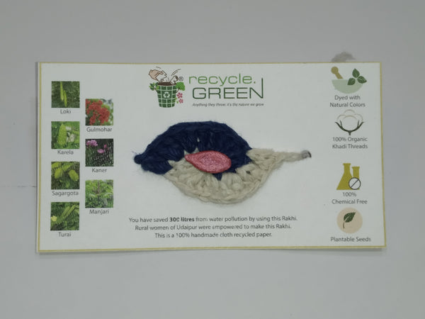 Plantable Rakhis - 100% organic cotton khadi hand spun threads natural coloured no chemical - Loki seed white & blue knitted design with belts