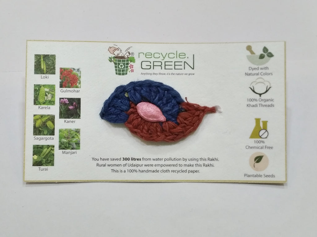 Plantable Rakhis - 100% organic cotton khadi hand spun threads natural coloured no chemical - Loki seed red & blue knitted design with belts