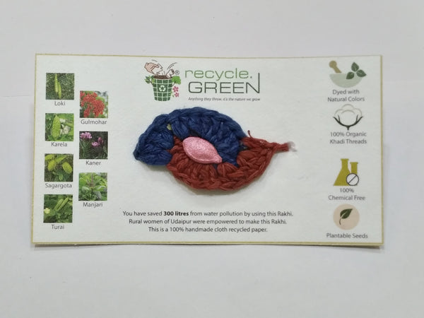 Plantable Rakhis - 100% organic cotton khadi hand spun threads natural coloured no chemical - Loki seed red & blue knitted design with belts