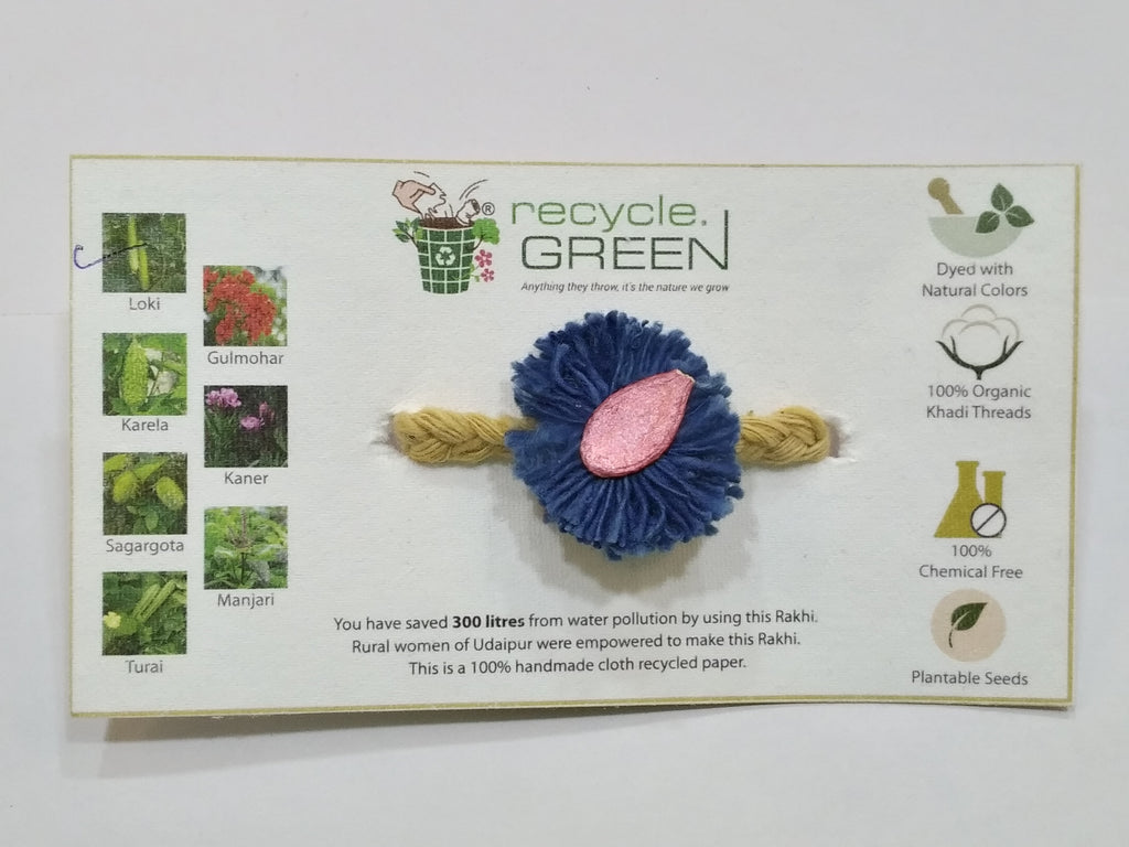 Plantable Rakhis - 100% organic cotton khadi hand spun threads natural coloured no chemical Loki blue base yellow knitted band