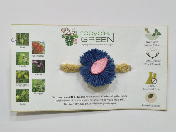 Plantable Rakhis - 100% organic cotton khadi hand spun threads natural coloured no chemical Loki blue base yellow knitted band