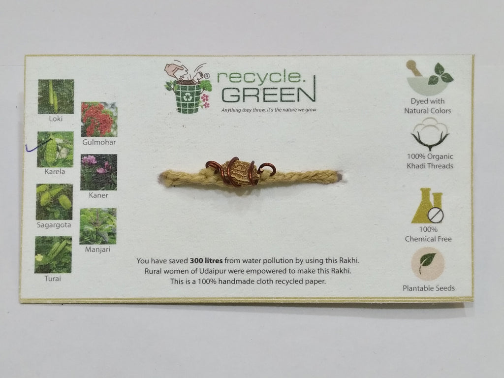 Plantable Rakhis - 100% organic cotton khadi hand spun threads natural coloured no chemical -Karela seed knitted yellow belt