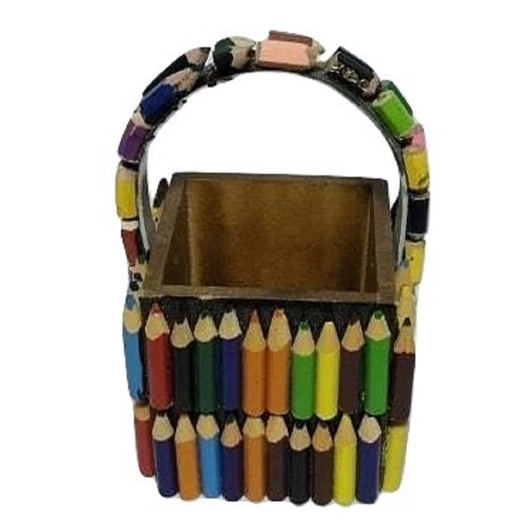 Amazing colourful Pen-Stand Basket With Handle made out of waste colour pencils - saving land pollution