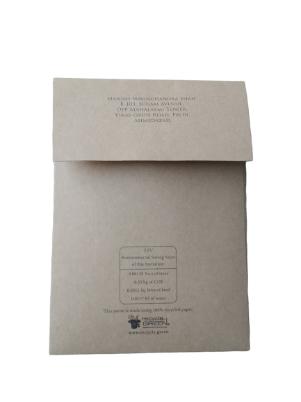 100% Recycled Unbleached Brown Paper Wedding Invite with White Laser Cut Door & Seed Bag Wrapped in Jute Thread.