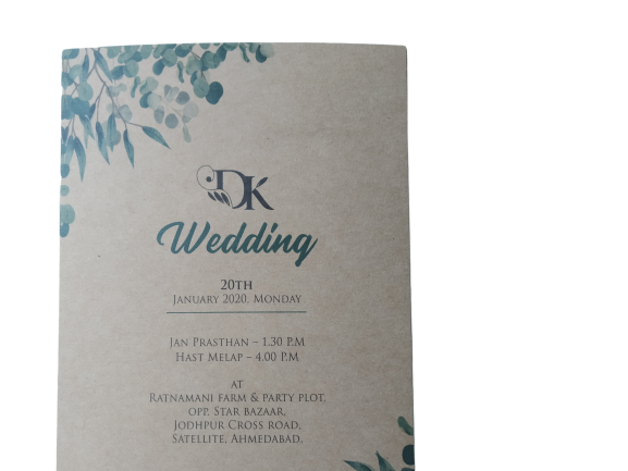 100% Recycled Unbleached Brown Paper Wedding Invite with White Laser Cut Door & Seed Bag Wrapped in Jute Thread.