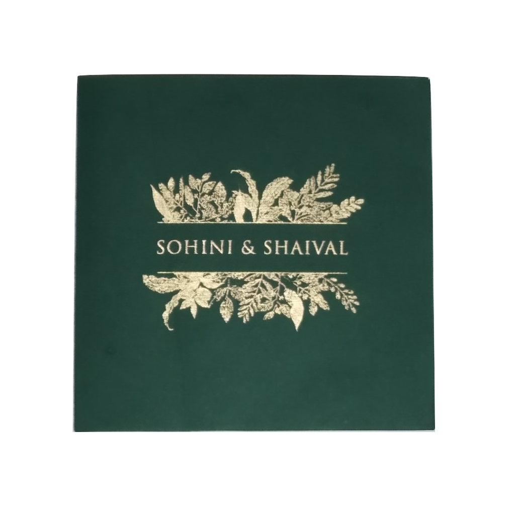 Recycled Paper Designer Wedding Invite 7 x 7 with gold foiling 3 inserts MOQ 500