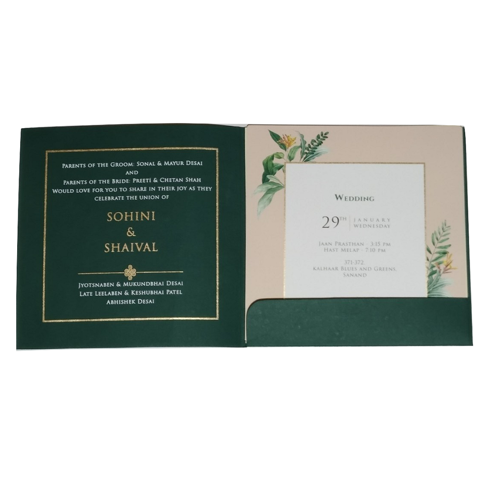 Recycled Paper Designer Wedding Invite 7 x 7 with gold foiling 3 inserts MOQ 500