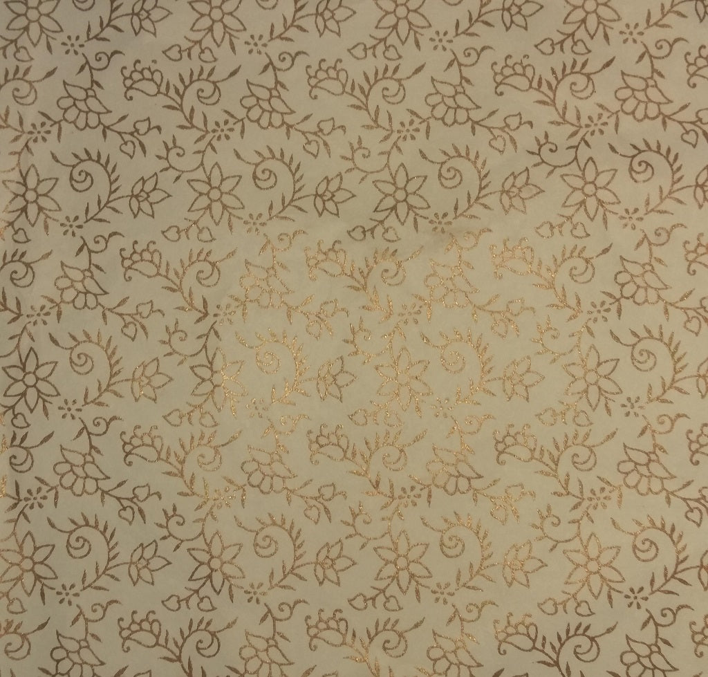 Gift Wrapping Paper - Offwhite with golden fruit & flower print recycled cotton waste