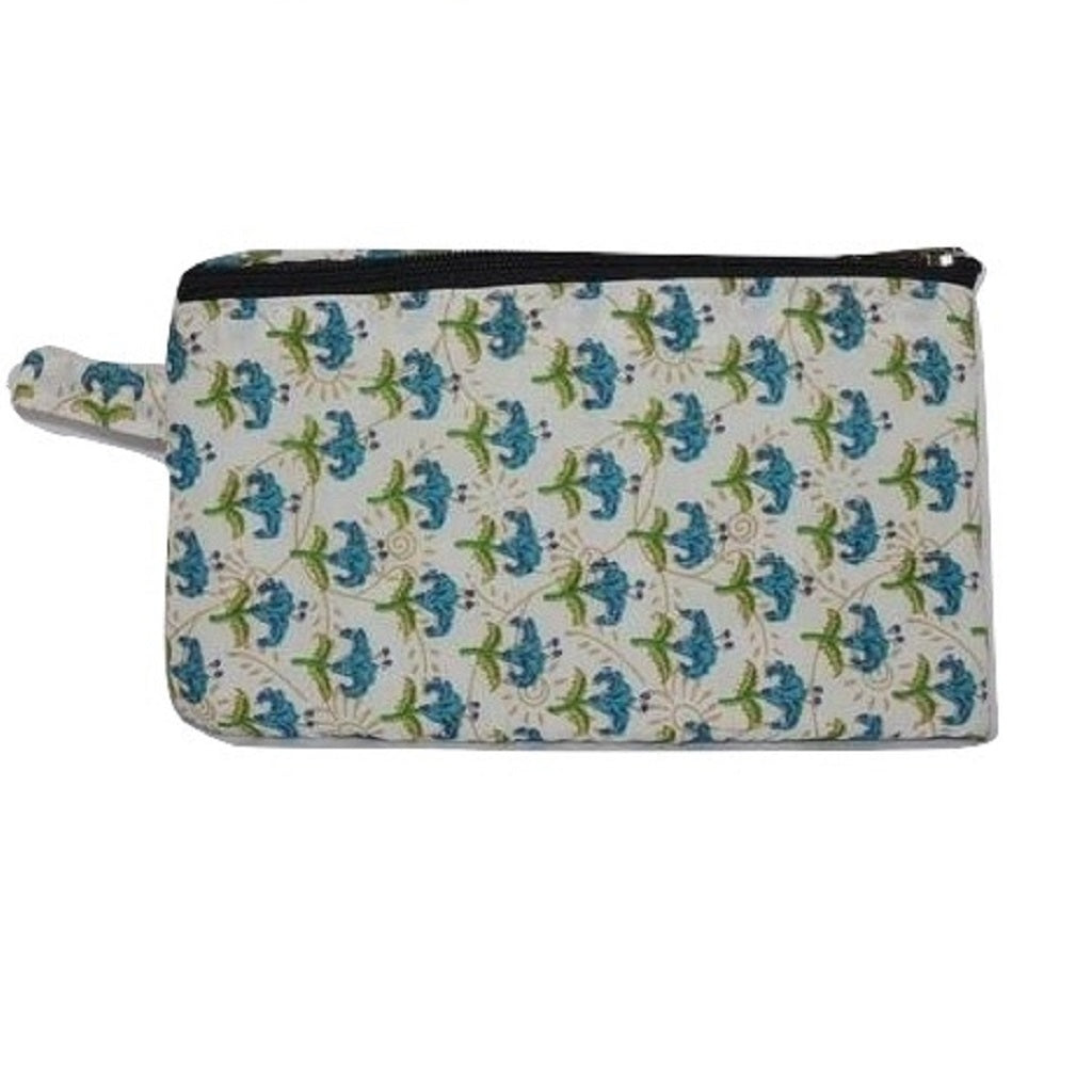 Multipurpose Pouch Hard Drive Bag Blue Green flowers