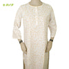 Organic herbal dyed women's long kurta 3/4 sleeve Round neck Buttons, Dhanu bloom print Cambric