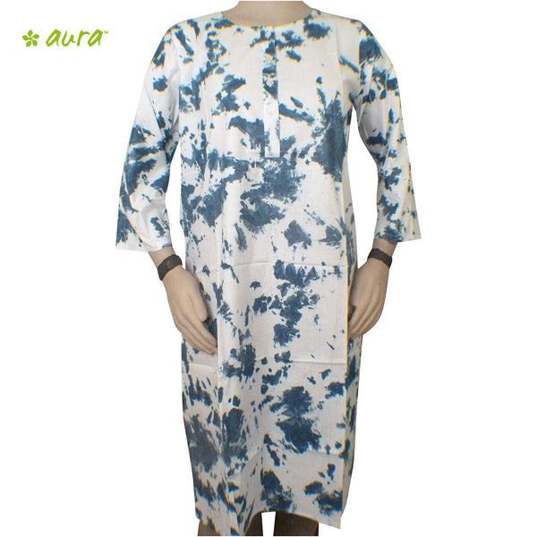 Organic herbal dyed women's kurta 3/4 sleeve Round neck buttons Tie & Dye, Cambric