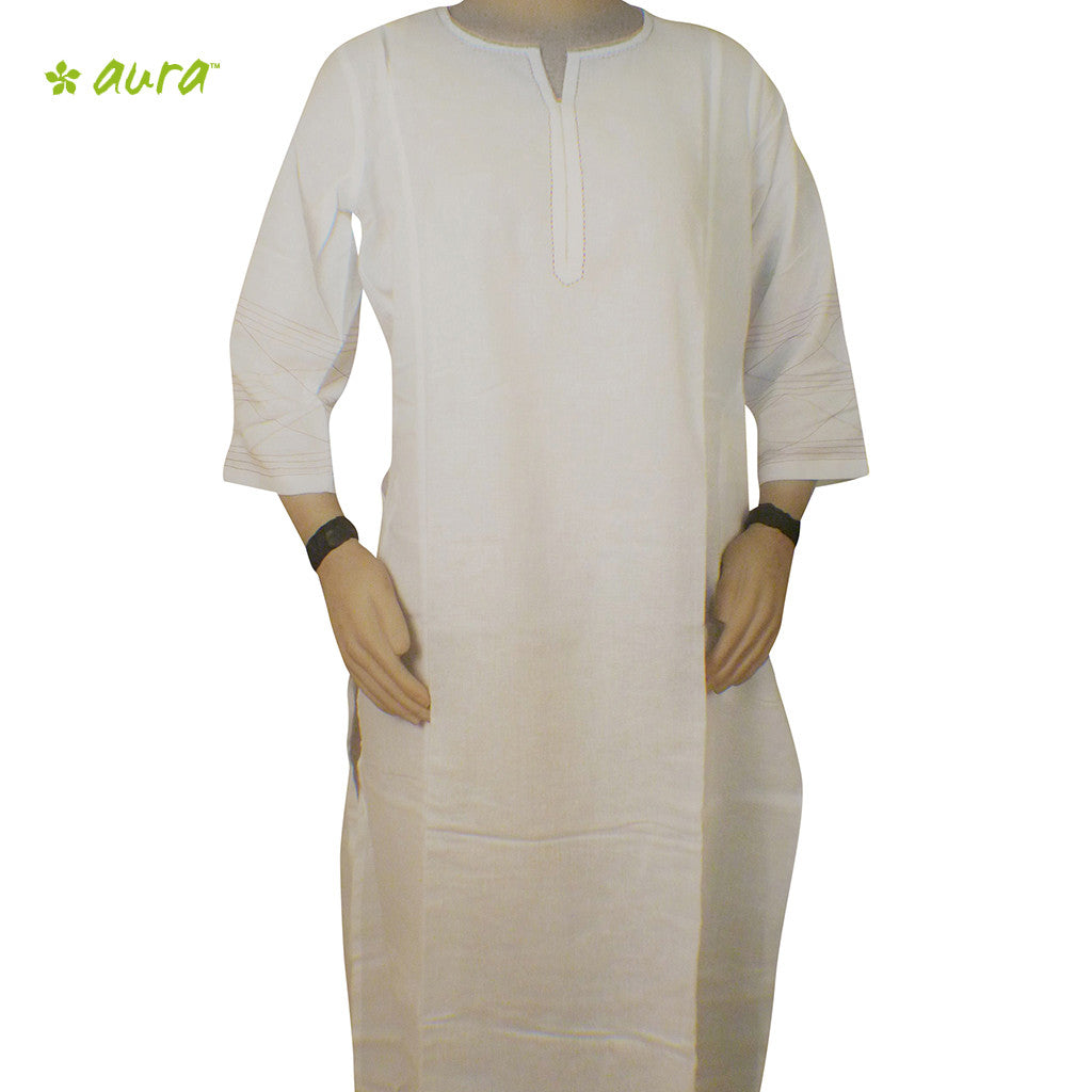 Organic herbal dyed women's long kurta peprika 3/4 sleeve round cut neck khadi