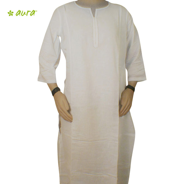 Organic herbal dyed women's long kurta peprika 3/4 sleeve round cut neck khadi