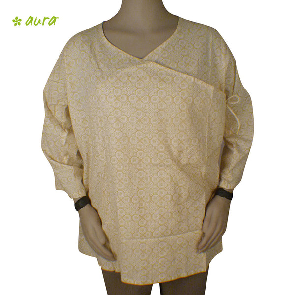 Organic herbal dyed women's top 3/4 sleeve V neck short angarkha block print cambric