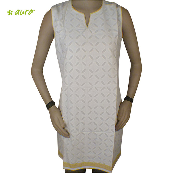 Organic herbal dyed women's short kurta sleeveless round cut neck venus patch work cambric