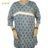 Organic herbal dyed women's kurta 3/4 sleeve curve V neck Uranus Nalini print, Cambric