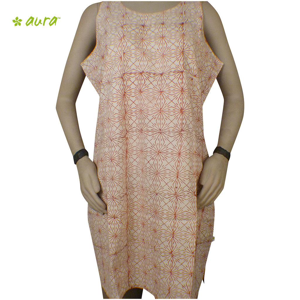 Organic herbal dyed women's long kurta sleeveless Saras block print poplin