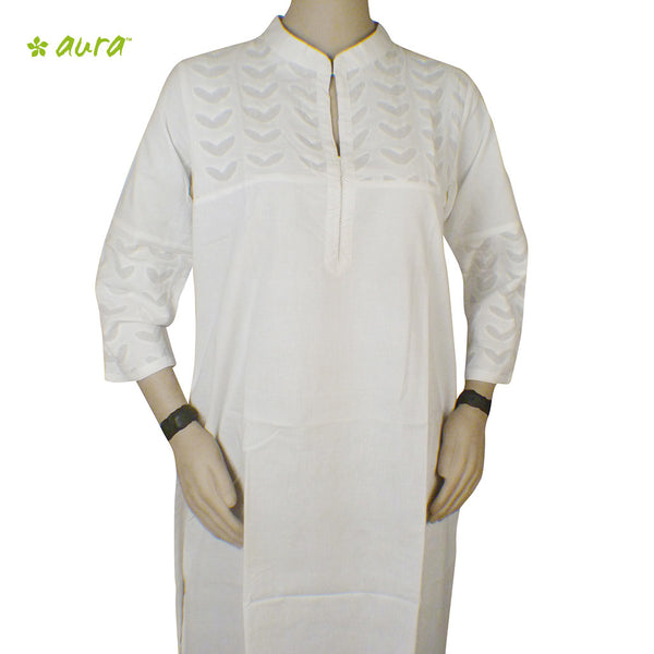 Organic herbal dyed women's long kurta 3/4 sleeve vrishchikam patch work chinese collar Cambric