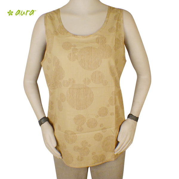 Organic herbal dyed women's top sleeveless racer back round neck stripe dot cambric