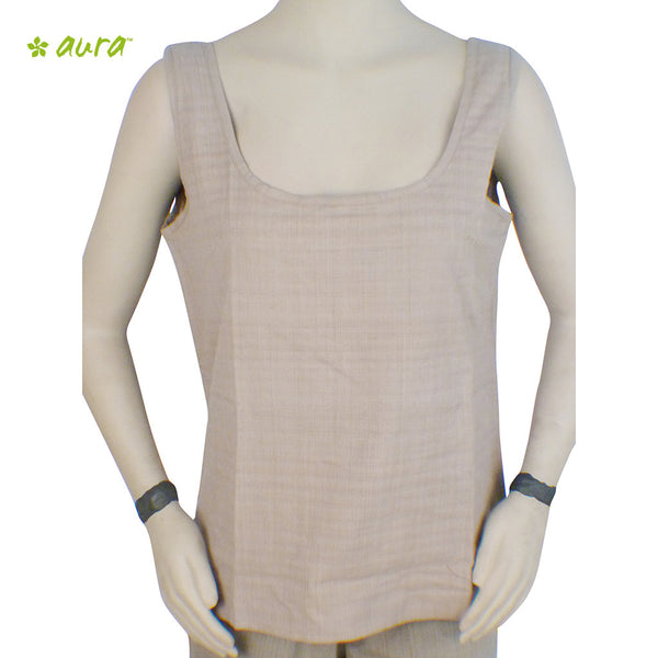 Organic herbal dyed women's top short sleeveless round neck khadi
