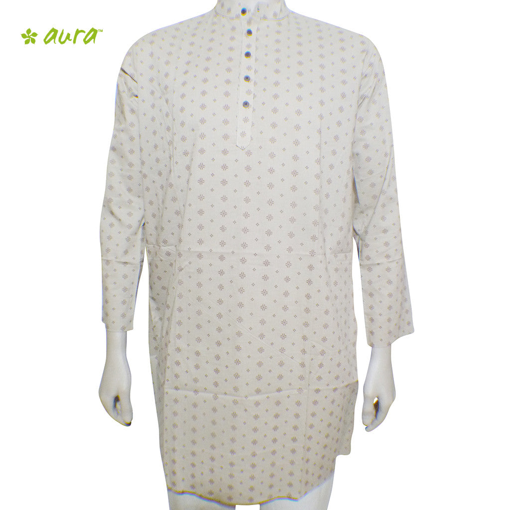Organic herbal dyed Cambric men's Kurta (Dungarpur Chinese Flower Diamond ) Full sleeve