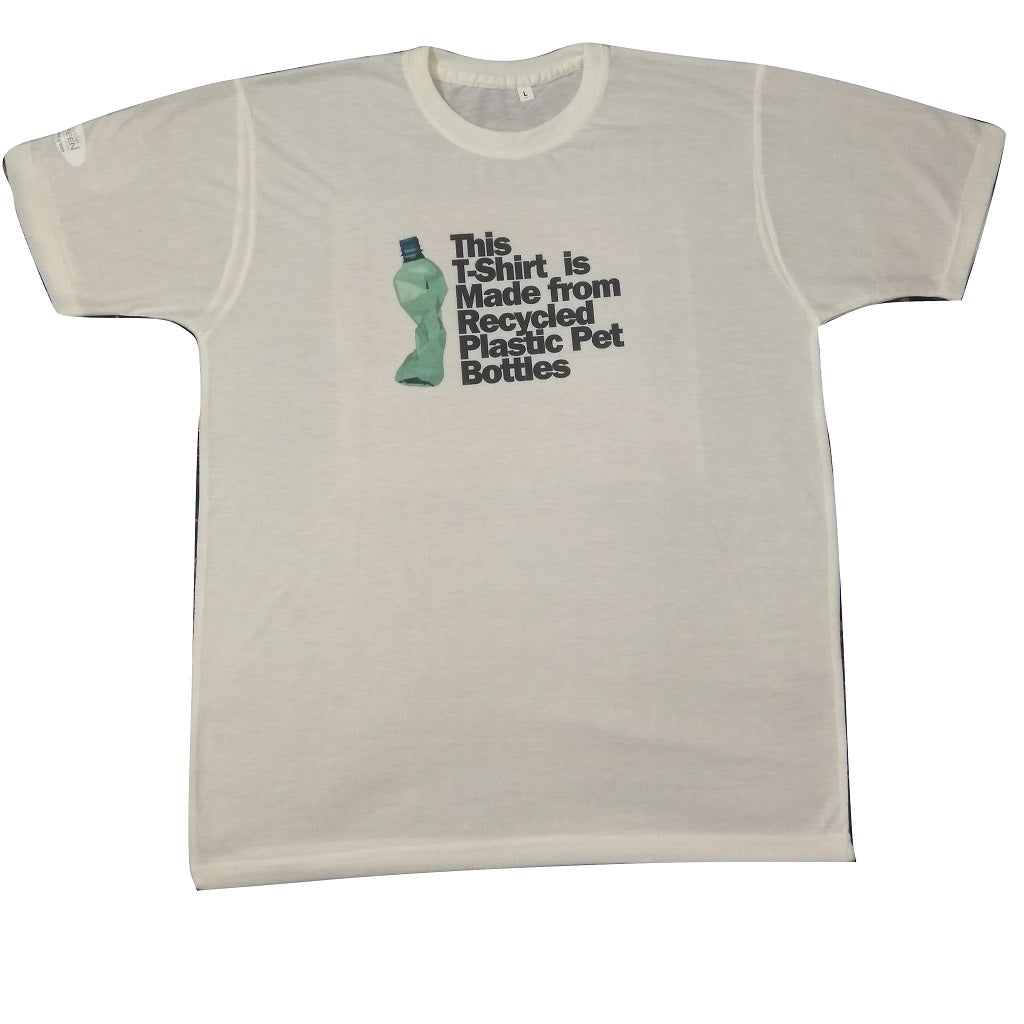 Waste PET Bottles Recycled to make this T Shirt - 50% PET 50% Cotton Round Neck White