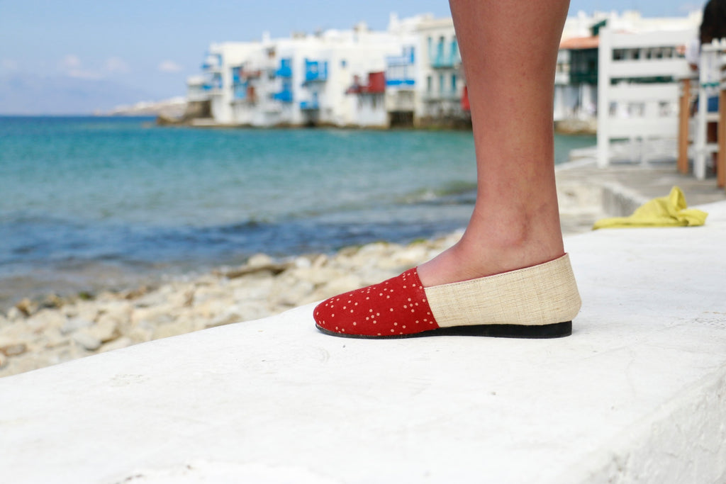 Spotted Carmine | Handcrafted Vegan Slip-On Shoes for Women