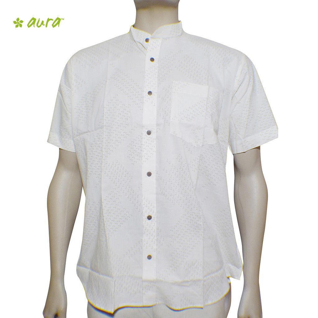 Organic herbal dyed Cambric men's shirt chinese V-Alignment half sleeve