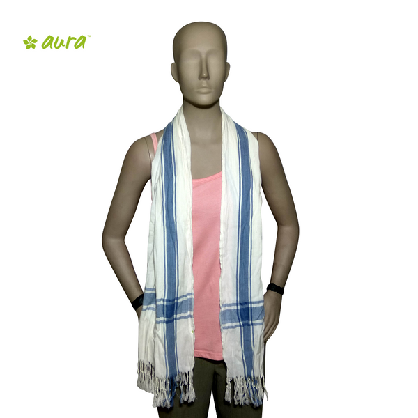 Organic Herbal Dyed Stole / Scarf Yarn Dyed 65" x 22" Blue