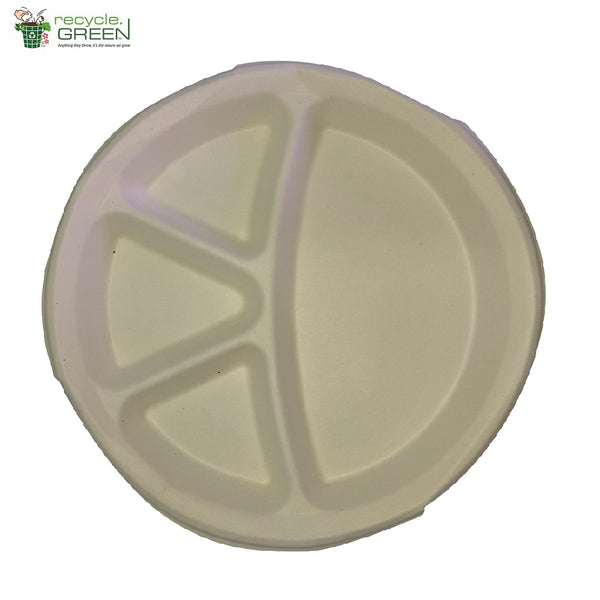 Biodegradable Compostable Sugarcane Bagasse Round Plate with 4 compartments 11 inch  (Set of 25)