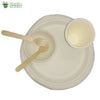 Set of 10 round plate of 10"+round bowl+small wooden spoon+glass+fork biodgrdble compstble tableware