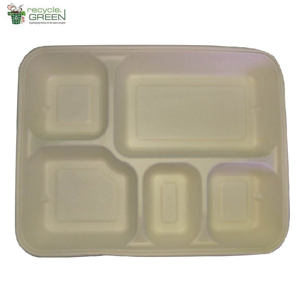Biodegradable Compostable Sugarcane Bagasse rectangle Plate 5 compartments 11 x 8.5 (Set of 25)