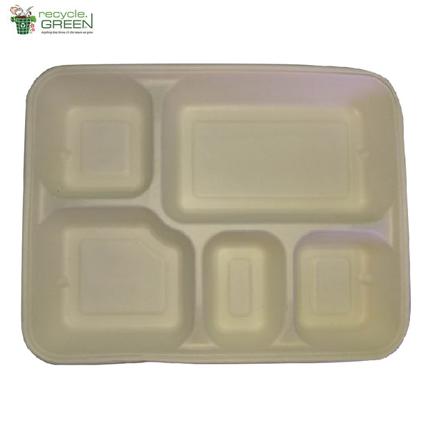 Biodegradable Compostable Sugarcane Bagasse rectangle Plate 5 compartments 11 x 8.5 (Set of 25)