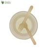 A set of 10 - sugarcane bagasse round plate 6 inch + wooden spoon & fork biodegradable compostable