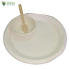 Set of 10 round plate 10"+bowl 4"+ big wood spoon  - Biodegradable Compostible Bagasse tableware