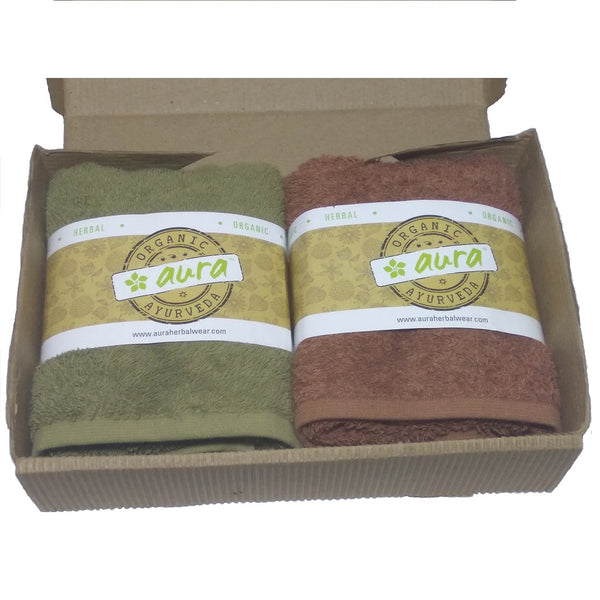 Gift Pack Organic Herbal Dyed Hand Towel Cotton Terry Fabric 16" x 24" set of 2 - 6 colour combination