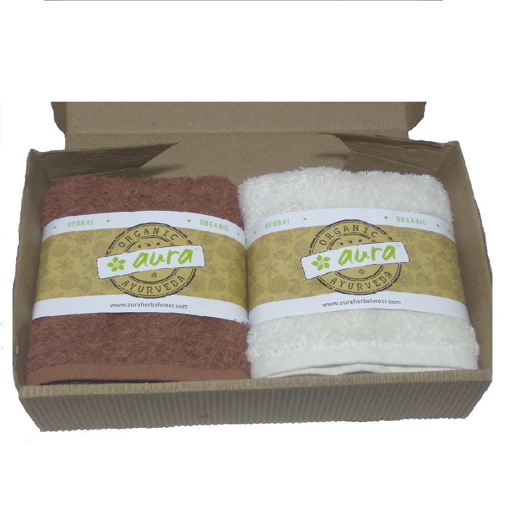 Gift Pack Organic Herbal Dyed Hand Towel Cotton Terry Fabric 16" x 24" set of 2 - 6 colour combination
