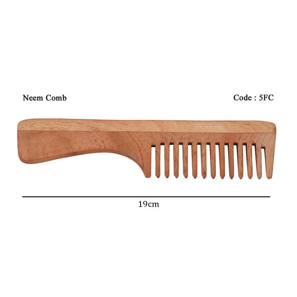 Neem Wood Comb with handle (19cm)