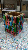 Beautiful PEN Stand (Square) made out of Waste Colour Pencils - Saving Land Pollution
