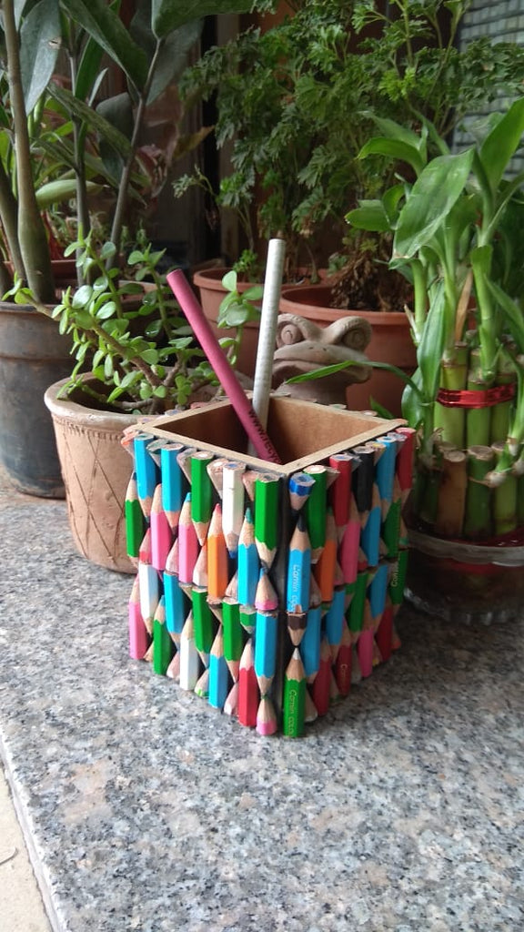 Beautiful PEN Stand (Square) made out of Waste Colour Pencils