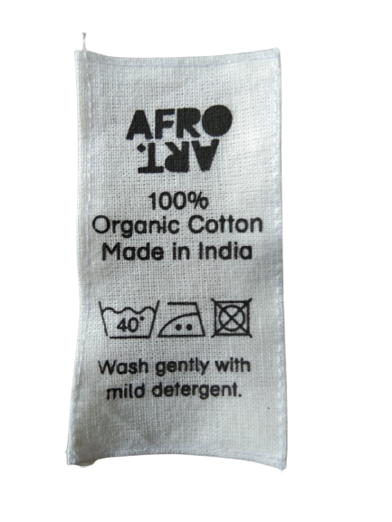 Product Tag label made out of recycled cotton fabric.
